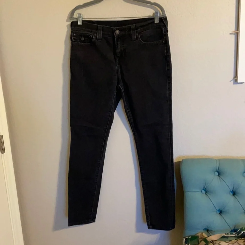 True Religion Jeans Skinny Black with Crystal Zipper Size 32